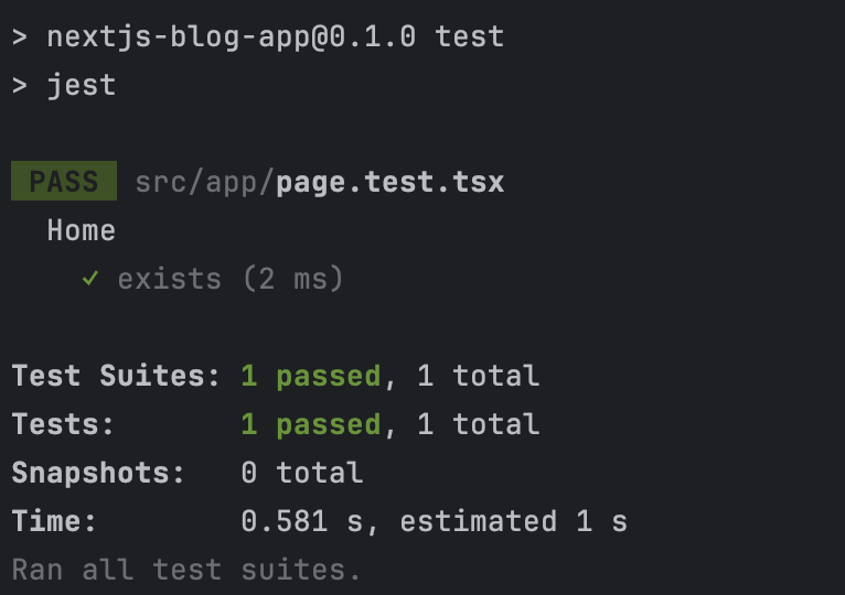Screenshot of Jest test runner success